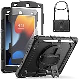 SEYMCY for iPad 9th/8th/7th Generation Case 10.2 inch, Shockproof Sturdy Cover with 360° Rotating Hand Strap & Stand, Screen Protector, Shoulder Strap, Pen Holder for iPad 9/8/7 gen 2021~2019, Black - Image 1