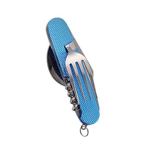 HIPIER Folding Camping Cutlery Set Portable 6 in 1 Stainless Steel Detachable Flatware Outdoor Travel Cutlery Kit (Blue)