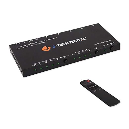 J-Tech Digital HDMI Audio Extractor Switcher 4x1 HDMI 2.0 4K@60Hz with 18Gbps, HDCP 2.2, HDR10, Analog/Digital Audio Output, Supporting CEC, ARC, with IR Remote and auto-Switching [JTECH-SWE41]