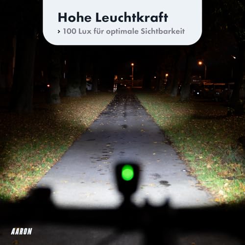 AARON LED Fahrradlicht Set 100 LUX für Stadtpendler & E-Bike-Fahrer, StVZO zugelassen, USB...