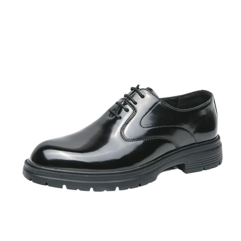 Men's British Style Lace-Up Dress Shoes Business Casual Glossy Leather Platform Sole Young Commuter Oxfords
