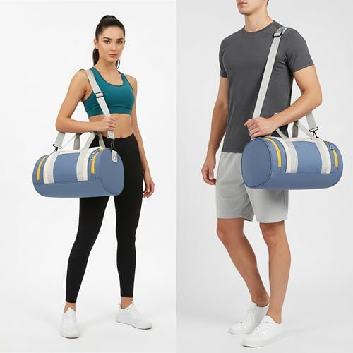 Image of POPCUBE Nylon 25cm Small Lightweight Waterproof Duffle Bag for Travel | Weekender Overnight Air Cabin Holdall for Men Women with Front Opening - 45cm x 25cm x 25cm (Modern, Blue)