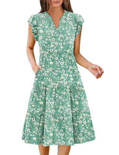 Image of ZEAGOO Womens Summer Casual Dresses Ruffle Sleeve V Neck Midi Dress Flowy Tiered Dress with Pockets Boho Sundresses