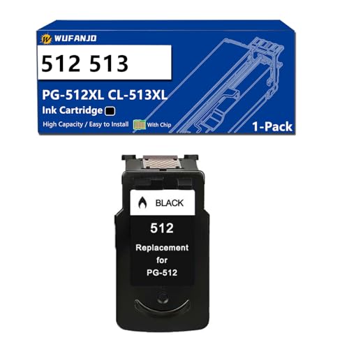 WUFANJO PG-512XL CL-513XL Ink Cartridges Replacement for PG-512 CL-513 Compatible for Canon MP480 MP490 MP495 MX320 MX340 MP280 IP2700 Printer, High Yield 600 Pages, Black Black-1 Pack