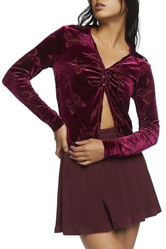 Haut papillon burnout femme top fente devant col rond léger