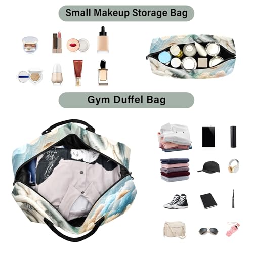 Cute Bulldog Clouds Puppy Duffle Bags Travel Makeup Pouch Set of 2, Design Small Duffel Bag Overnight Bag4