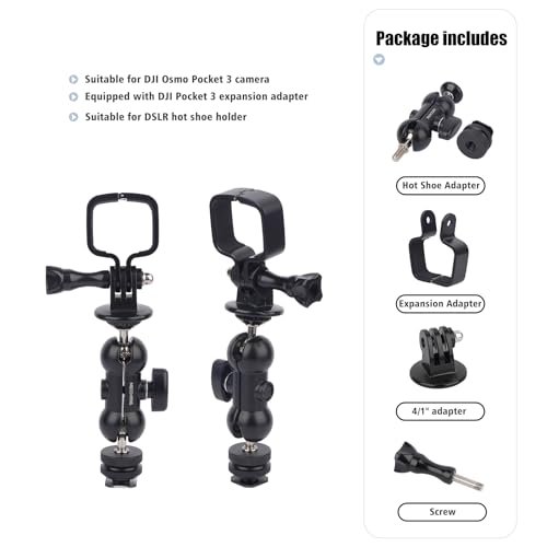 Mechrig Cold Shoe Mount Expansion Adapter for DJI Osmo Pocket 3,Ajustable 360°Ball Head for DSLR Hot Shoe Mount,Vlogging and Dual Camera Setup - image 4
