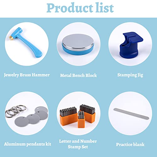 WWahuayuan Jewelry Stamping Kit, Letter Number Punch Set, Metal Stamping Tools with Hammer for DIY Jewelry Making (A-Z, a-z, 0-9) Valentine's Day Gifts - Thumbnail 2