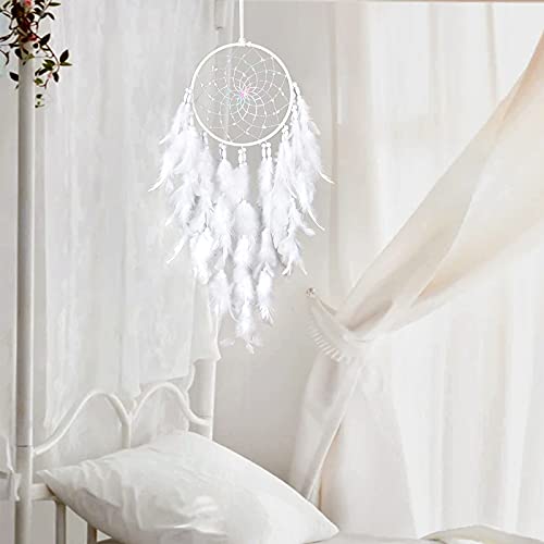 Dremisland White Feathers Dream Catcher Wall Hanging Elegant Wall Art Room Decoration for Windows Balcony Bedroom Wedding Party Gift for Girls and Kids(No Light) - Image 5