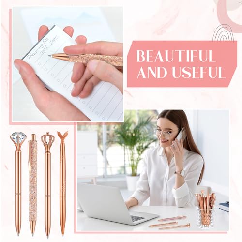 Colarr 16 Pcs Crystal Diamond Glitter Pen Cute Ballpoint Sparkle Pens Set Metal for Journaling Pretty Retractable Black Ink Christmas Fancy Gifts for Women Girls Office School Supply(Rose Gold)