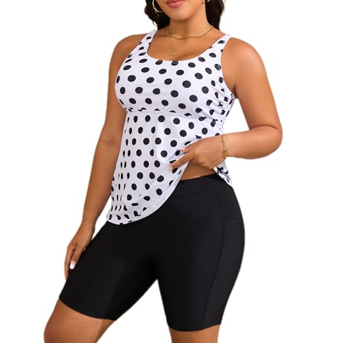 Mooncore Womens Plus Size Tankini Swimsuits Two Piece Tummy Control Bathing Suits Swim Tank Tops with Boy Shorts Swimwear