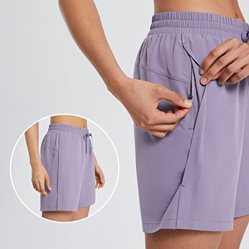 Baleaf Women's 7" Long Running Shorts No Liner Zipper Pockets Quick Dry Athletic Workout Shorts Purple M #TOP2