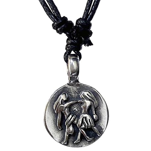 Jewelry Astrology Zodiac sign Gemini Twins May 21-June 20 Tarot Horoscope Protection Amulet Lucky Charm Defense Medallion Safe Travel Talisman Silver Pewter Pendant Necklace w Black Adjustable Cord