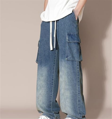 Men's Summer Lyocell Cargo Jeans Lightweight Cooling Straight Denim Pants Big Size Wide Leg Baggy Trousers2