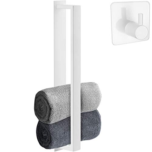 Smartpeas Porte Serviette Adhesif De Salle De Bain pour Les Invités – Porte-Serviettes Murale en Acier Inoxydable Blanc Peint par Poudrage + Crochet