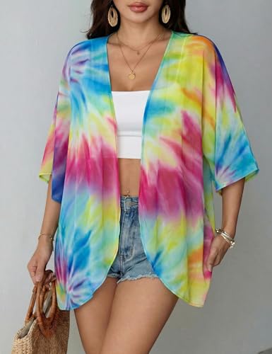 Image of Chunoy Women Floral Beach Wear Cover Up Chiffon Kimono Cardigan Open Front Blouse Top