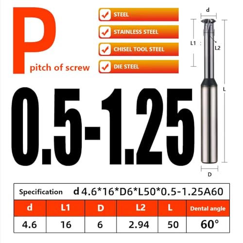 Image of 1pcs LUOCUT Thread milling Cutter Metric Tooth Angle 60 Degrees is Suitable for Processing Stainless Steel Single Tooth Type can Process a Wide Range of Pitch-D4.6xP0.5-1.25