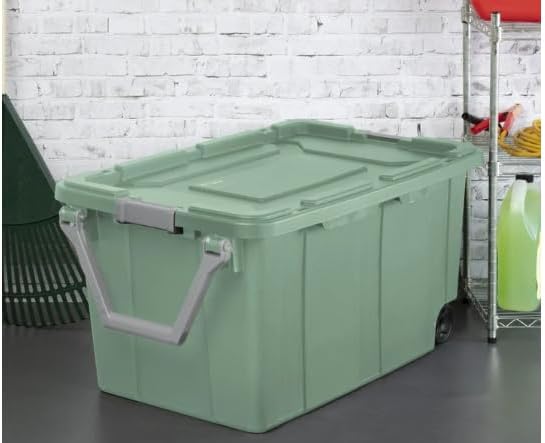 2PCS 40 Gallon Industrial Tote Plastic Storage Bins Wheeled Large Storage Box Set Green