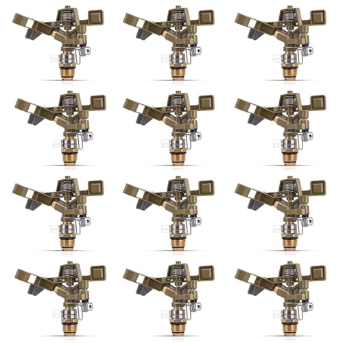 Brass Impact Sprinkler Head - 1/2 Inch Impact Sprinklers with Adjustable Nozzles for 360 Degrees