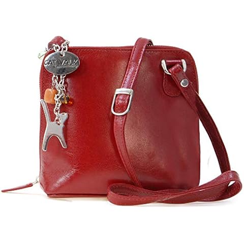 Catwalk Collection Handbags - Women's Small Leather Cross Body Bag/Mini Shoulder Bag with Long Adjustable Strap - LENA - Red Cover