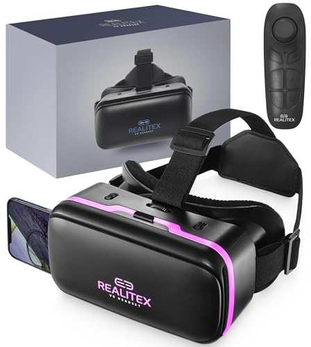 REALITEX 3D VR Headset for Kids + Android Remote - for iPhone & Android Phones | with 3D VR Videos & Apps Links | Virtual Reality Goggles Set for Beginners