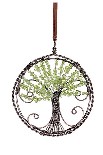 Tree Of Life Crystals Car Window Hanging Ornament Handmade Peridot Crystal Gemstone Wall Home Car Decoration Feng Shui Ornament For Meditation Yoga Christmas Decoration Gift #TOP7