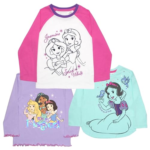 Disney Princess and Minnie Mouse Long Sleeve Tees 3 Pack, Long Sleeve T-Shirt 3-Pack Bundle Set for Girls