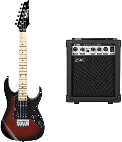 Ibanez GRGM21M-WNS GIO RG Mikro Series Electric Guitar - Walnut Sunburst & 3rd Avenue 10W Guitar Amplifier with Headphone Output, Overdrive Switch, Tone Control  Portable Compact Practice Amp  Black