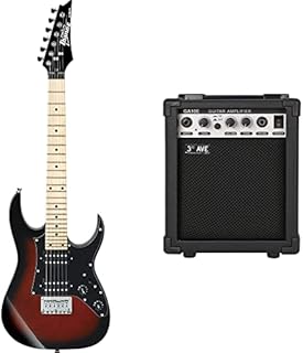 Ibanez GRGM21M-WNS GIO RG Mikro Series Electric Guitar - Walnut Sunburst & 3rd Avenue 10W Guitar Amplifier with Headphone Output, Overdrive Switch, Tone Control  Portable Compact Practice Amp  Black