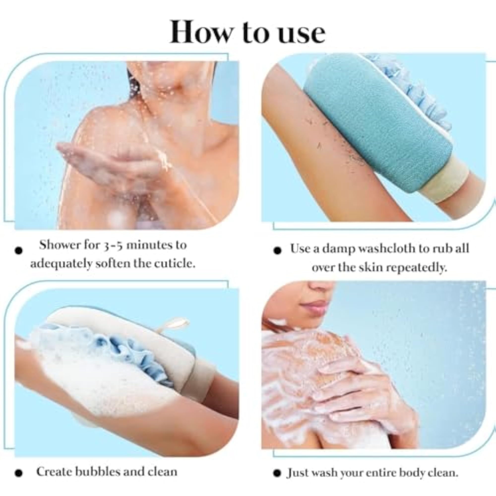 Exfoliating Bath Glove Shower Skin Care Scrubber Mitt Blue