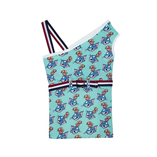 Image of Lulala Dog Dress 100% Cotton Dog Clothes Dog Dresses Doggie Dress Puppy Sleeveless Tank Top Vest Dresses Summer Cat Clothes Summer Dresses for Pets Tom and Jerry Print(18Inch,Sea-Green)