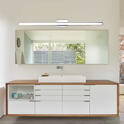 Image of 46-Inch Polished Chrome Modern Adjustable Vanity Light, LED Bathroom Light Fixtures, Vertical or Horizontal Wall Sconce, 35W 3000K 4000K 5000K Switchable 90CRI Over Mirror Rotatable Bath Bar