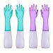 Elgood Reusable Long Sleeve Dishwashing Cleaning Gloves with Latex Free,Cotton Lining,Kitchen Gloves 2 Pairs,Purple+Blue M