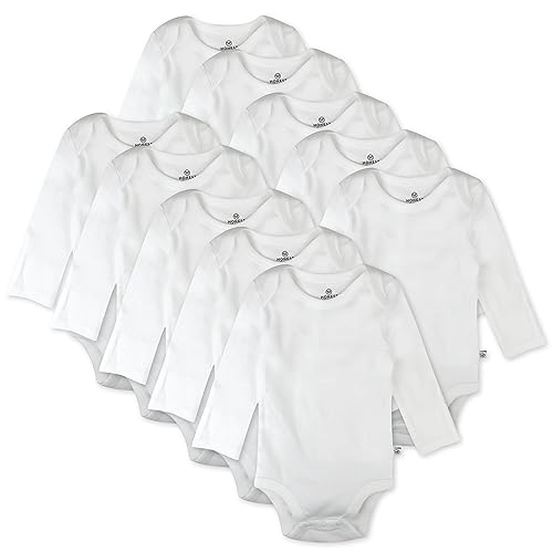 HonestBaby 10-Pack Long Sleeve Bodysuits One-piece 100% Organic Cotton for Infant Baby Boys, Girls, Unisex , Honestly Pure White, 0-3 Months