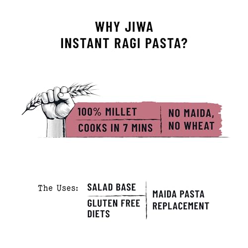 Image of Jiwa Instant Ragi Macaroni Pasta | 200 G | Cooks In 7 Minutes | Ready To Cook | 100% Millet | No Maida, No Atta | Gluten Free