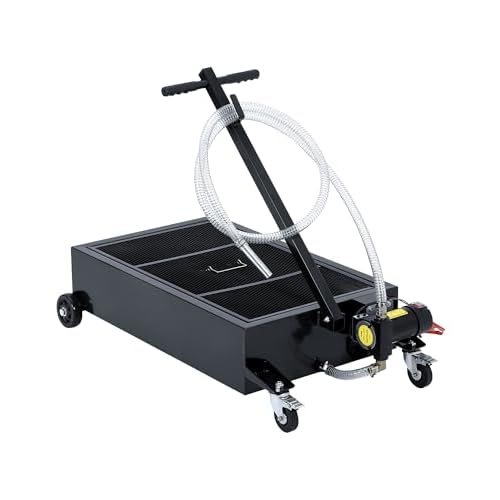 Low Profile Oil Drain Pan 12V, 20 gal Metal Oil Change Pan Cart with 180W Electric Pump, 8 ft Hose & Folding Handle for Cars, SUVs, Trucks, Buses, RVs