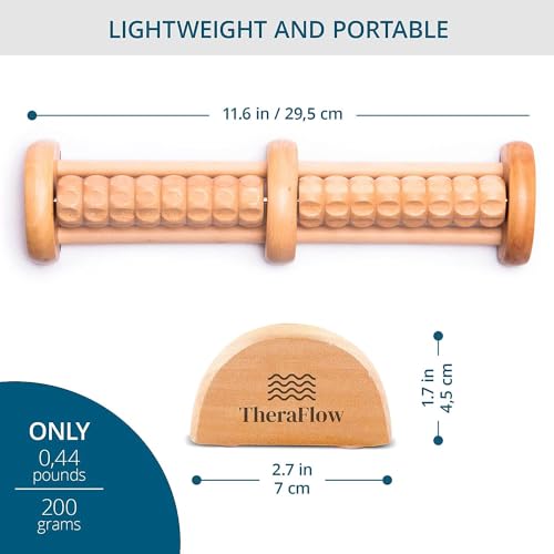 TheraFlow Foot Massager Roller, Foot Roller for Plantar Fasciitis Relief - Foot Pain, Neuropathy, Heel Arch, Stress Relief - Relaxation Gifts for Women, Men, Reflexology Tool - Wooden (Dual) - Thumbnail 6