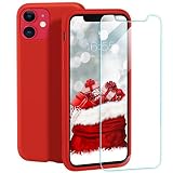 zelaxy Coque en Silicone pour iPhone 11 (6.1) –en Gel Rigide, Antichoc et Anti Rayures avec Doublure en Microfibre – Fin,légère et Douce au Toucher + Protecteur d'écran – Rouge