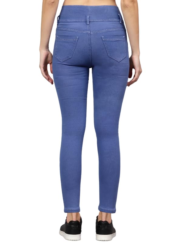 Image of Women s Three Button Plan Design Blue Skinny Fit High Rise Full Length Clean Look Denim Stretchable Jeans