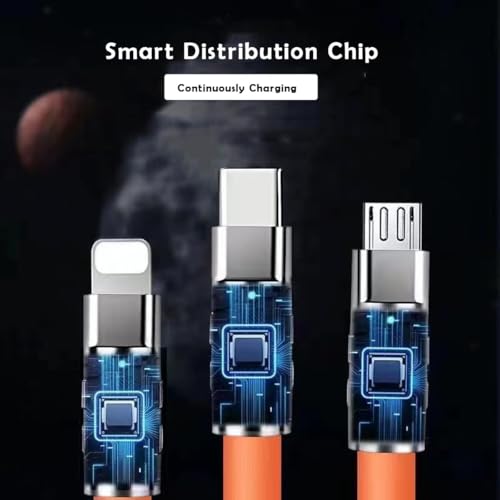 Image of MECHA Multi Charging Cable, 3 in 1 Charger Cable, 120W USB-C Fast Charge, 4ft Universal Charging Cable with iOS /Type-C /Micro USB for Phones, iPad, MacBook - Orange