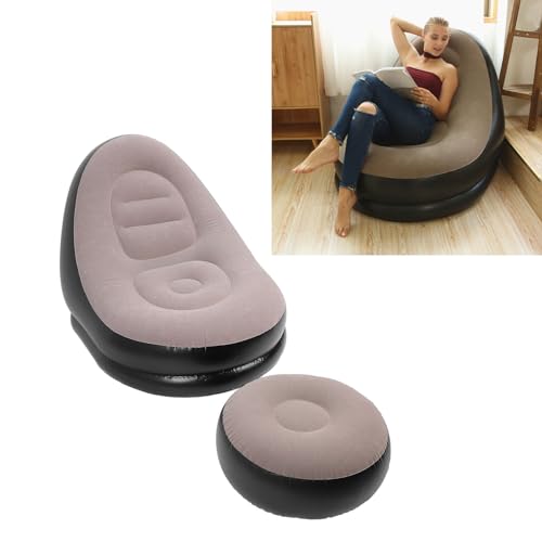Chaise longue gonflable pliante avec repose-pieds floqué café anti-fatigue - 4