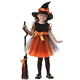 EXH - Disfraz de bruja para Halloween, 2 piezas, para niñas, Halloween, bruja, disfraz de bruja, disfraz de Halloween para el día de los niños, fiestas, carnaval, cosplay, disfraz de 90 cm
