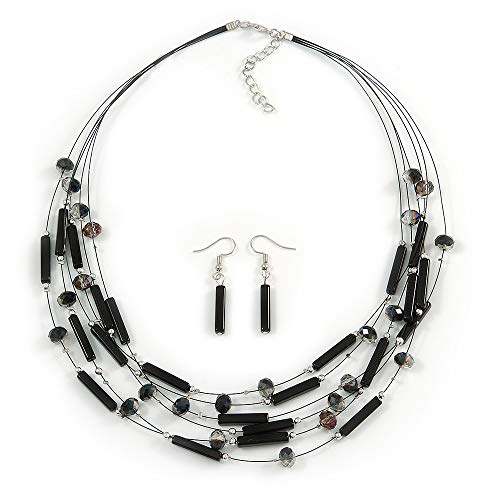 Juego de collar y pendientes de gota de cristal negro para regalo de mujer
