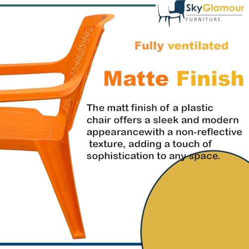 Image of SkyGlamour Cello Sonet Plastic Chair | Mid Size Plastic Chair for Home, Living Room, Garden Indoor and Outdoor use |Plastic Chairs Set of 4 (Colour: Orange; Set of 4)