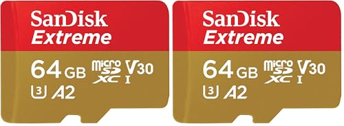 SanDisk Extreme microSDXC card plus SD adapter plus RescuePRO Deluxe, up to 170 mB/s, with A2 App Performance, UHS-I, Class, 10, U3, V30, Yellow, 64GB (Pack of 2)
