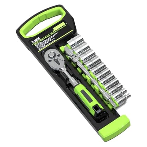 OTLOOMTBT 15pcs 1/4 Inch Drive Ratchet Socket Wrench Set, with Metric 4-14mm and Front and Rear Quick Released Ratchet Handle and Extension Bar Universal Joint Hand Drill Adapter, Portable Organizer Cover