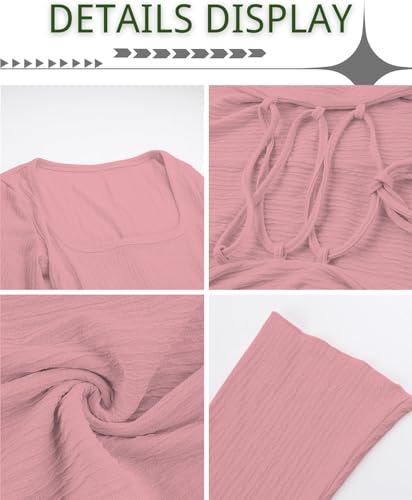 Image of Shasmi Women's Square Neck A-Line Dress - Long Sleeve, Tie Waist, Knitted Stretchable, Casual & Office Outfit, Solid Winter Midi Dress for Women (Dress 221)