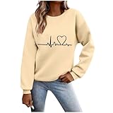 PULLOVER DAMEN SPORT LANGARM SWEATSHIRT BASIC RUNDHALS LANGARMSHIRT OHNE KAPUZE BRIEFE DRUCK LONGSHIRT LOSE CASUAL OBERTEIL HERBST WINTER BAUMWOLLE PULLI TEENAGER MÄDCHEN SPORTSHIRT