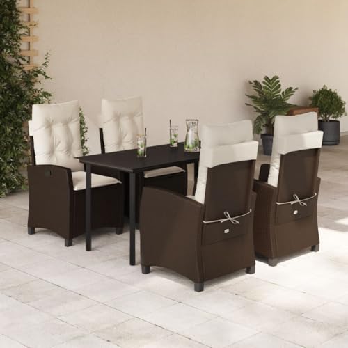 KCCKOM Garden Furniture Set 5 Piece Patio Dining Set with Cushions Brown Poly Rattan