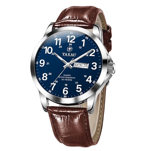 Montre homme étanche Taxau pour lire l'heure facilement avec date et cuir